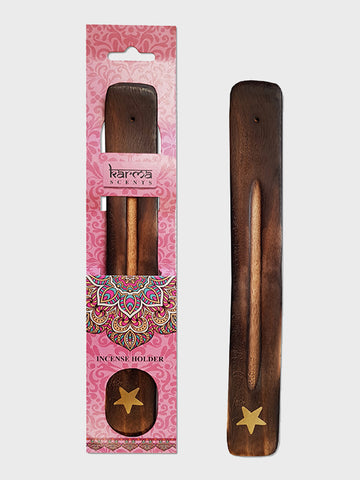 Namaste Karma Scents Brass Inlay Mango Wood Incense Ash Catcher Holder - Star